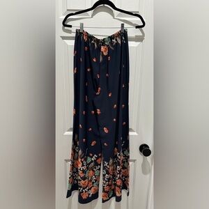 Emma Rose Navy Floral Wide-Leg Pants – Size Medium